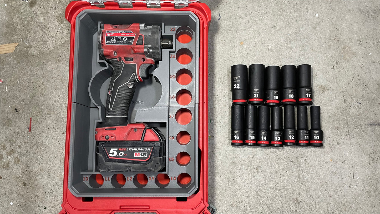 Milwaukee Packout Full size Bin for Stubby Impact FIW2F12 / FIW2P12 (2855-20 / 2885P-20) And / Or Metric Deep Impact socket set 49667054
