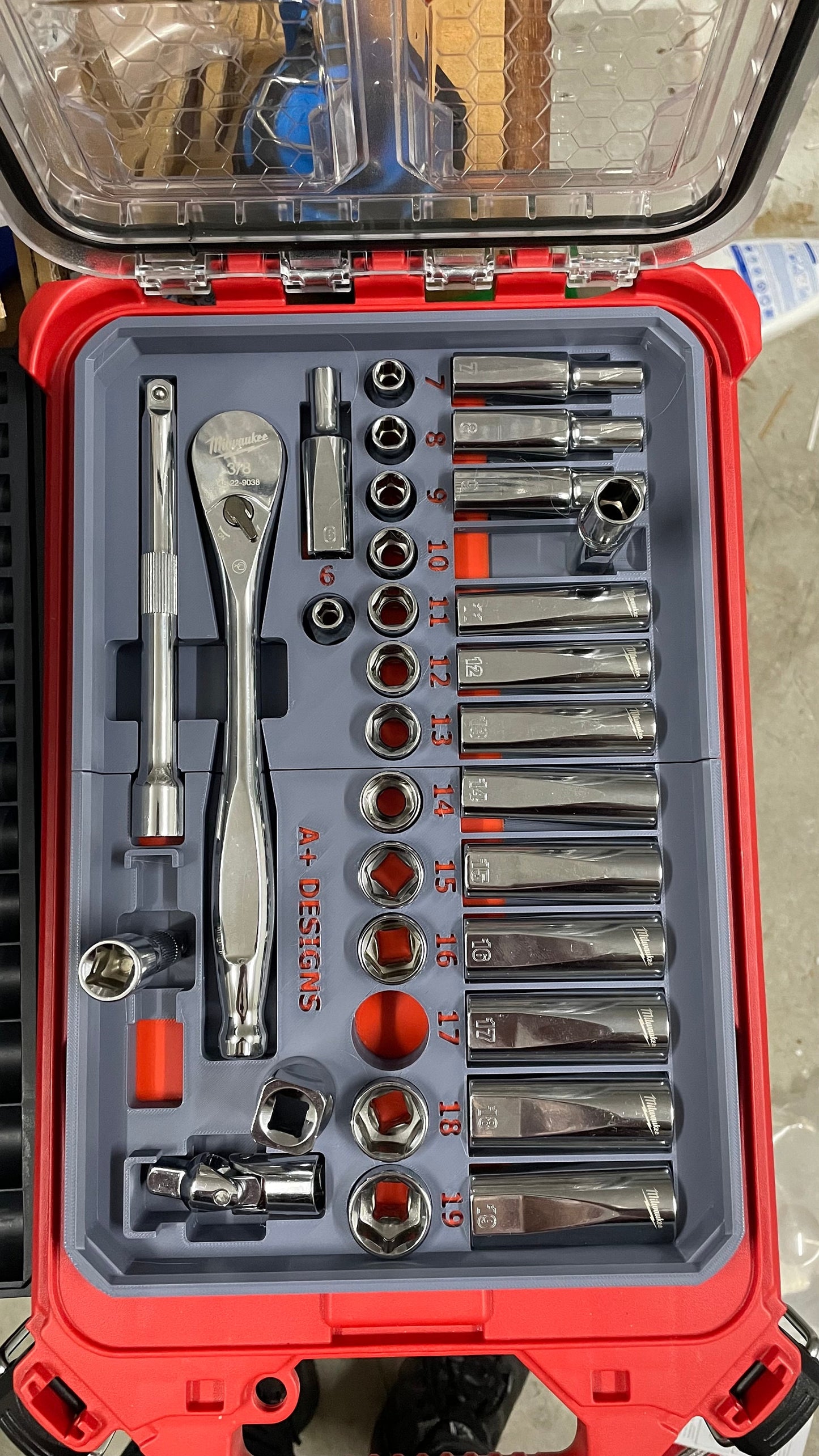 3D printed Packout insert for 3/8 Metric & SAE socket set for 48-22-9508 48-22-9408 Milwaukee Packout