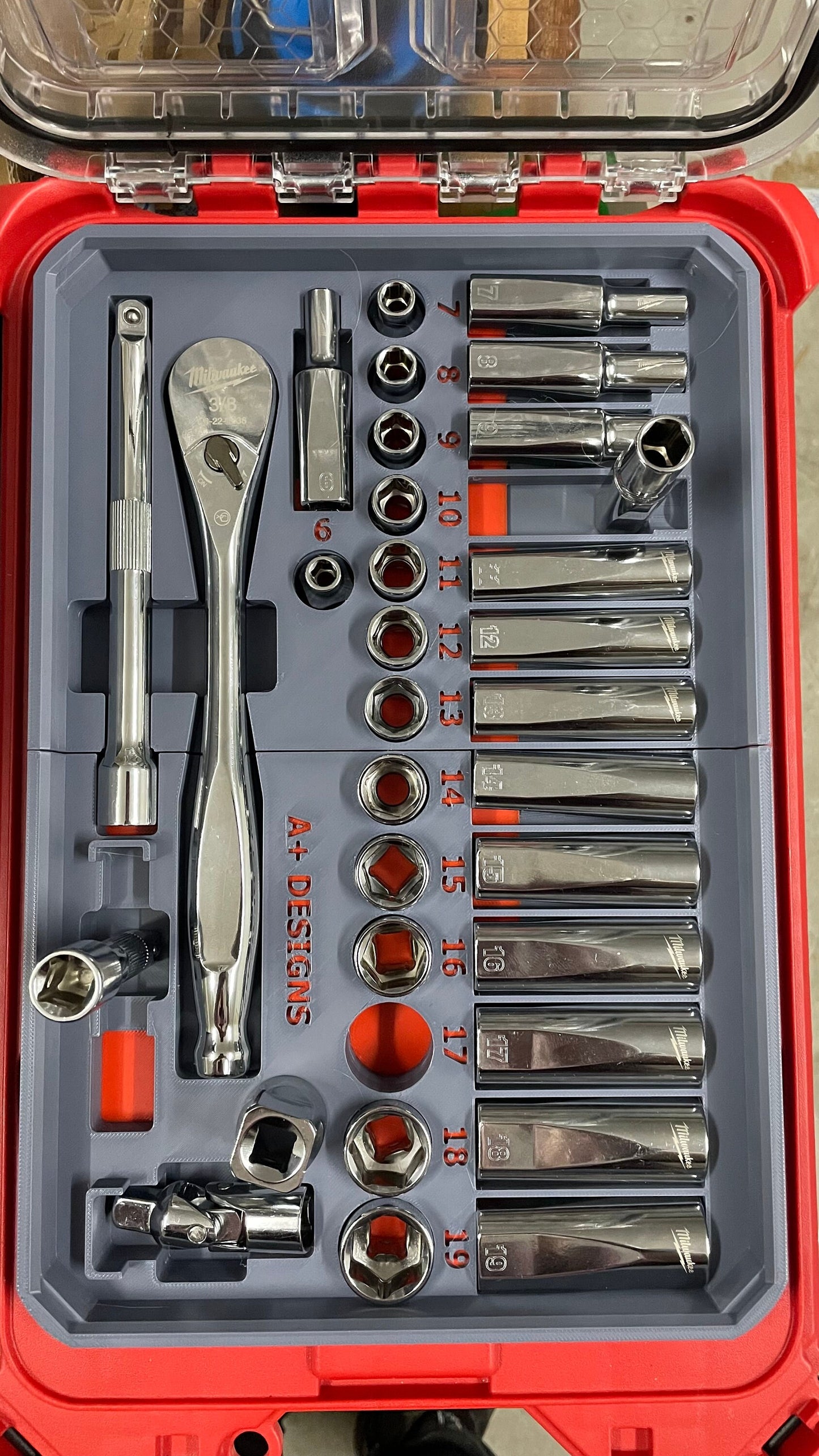 3D printed Packout insert for 3/8 Metric & SAE socket set for 48-22-9508 48-22-9408 Milwaukee Packout