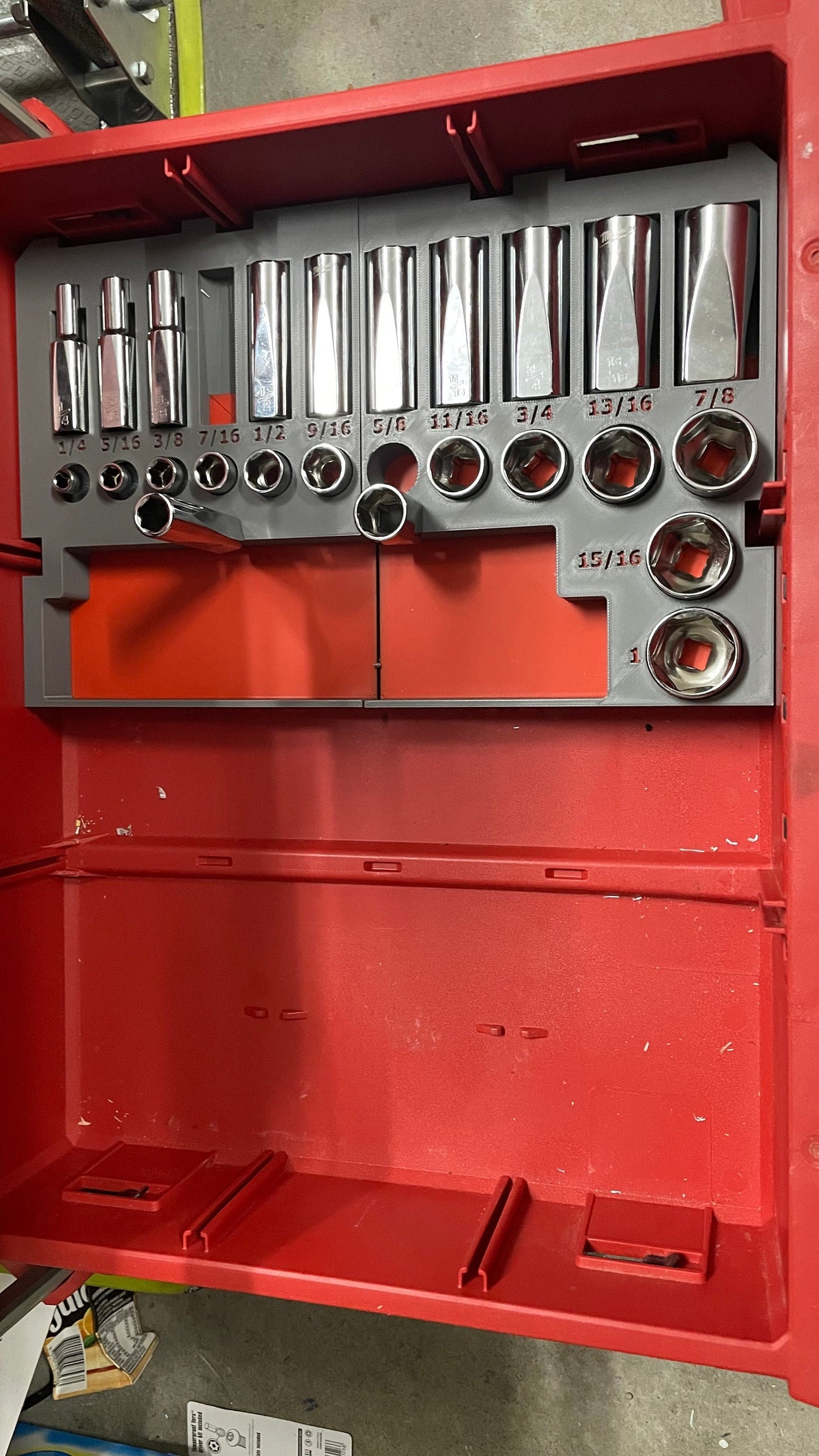 3D printed Packout insert for 3/8 Metric or/and SAE socket set for Milwaukee 3 DRAWER 48-22-8443
