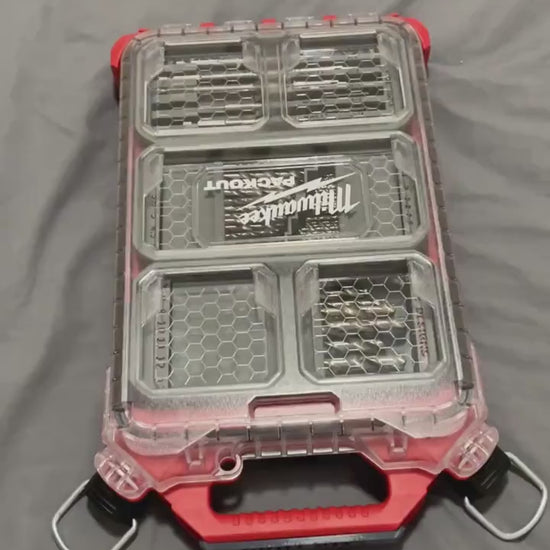 Milwaukee Packout Slim bins with flip out Metric Drill bit holders